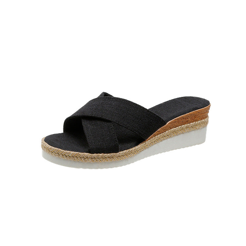 Women's Platform Wedge Cross Belt Slippers