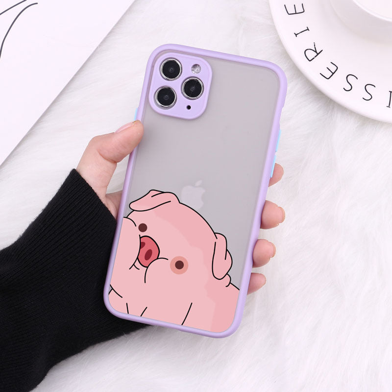 PIG Cartoon Transparent Phone Case Matte Shockproof Back Cover