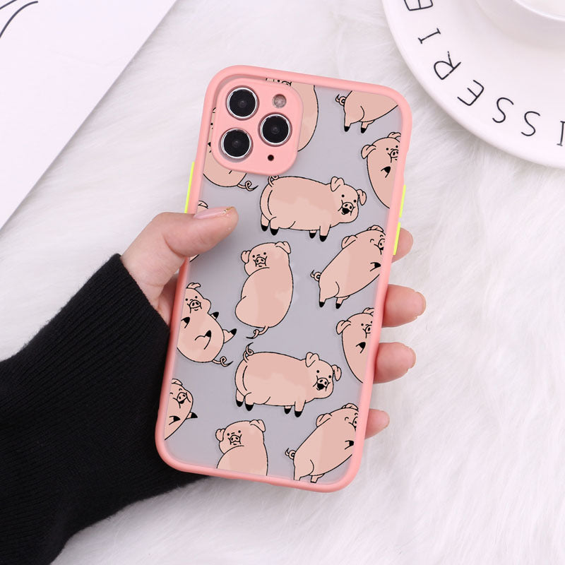 PIG Cartoon Transparent Phone Case Matte Shockproof Back Cover