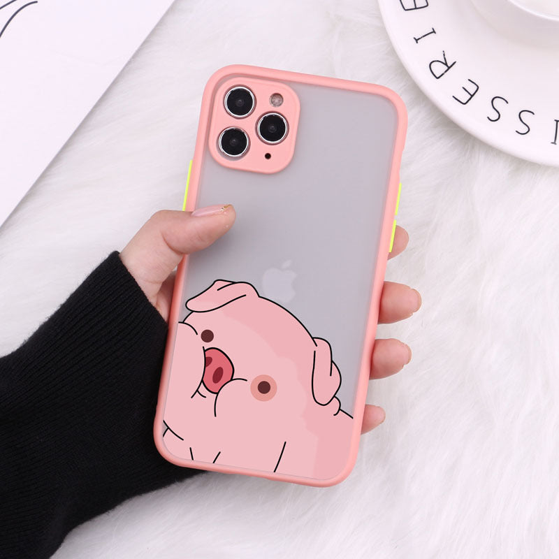 PIG Cartoon Transparent Phone Case Matte Shockproof Back Cover