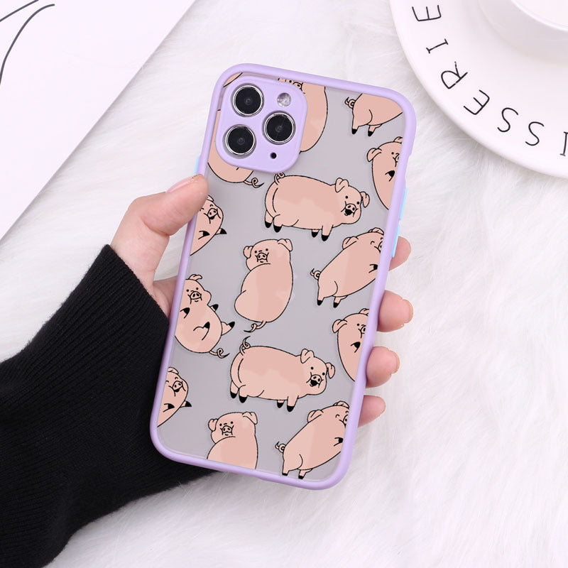 PIG Cartoon Transparent Phone Case Matte Shockproof Back Cover