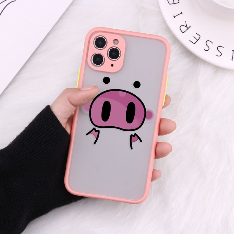 PIG Cartoon Transparent Phone Case Matte Shockproof Back Cover