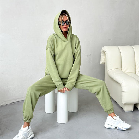 Two-piece Set Hooded Pocket Sweatshirt Suit