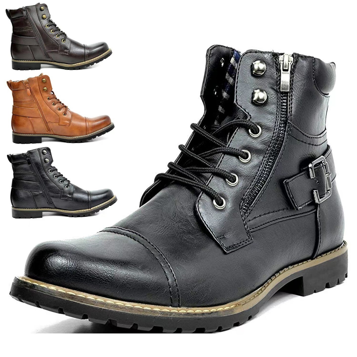 Front Lace-up Low Cut Side Zipper Martin Boots