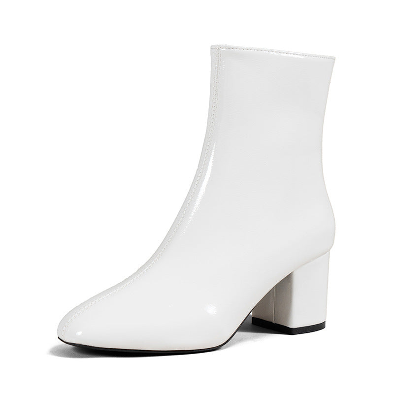 Chunky Heel Pointed Toe Mid-calf Boots With Side Zipper