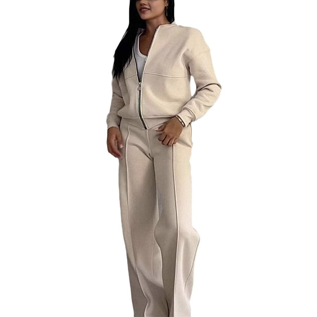 Women's Zipper Sports Suits, Jacket And Wide Leg Pants Two-piece Set.