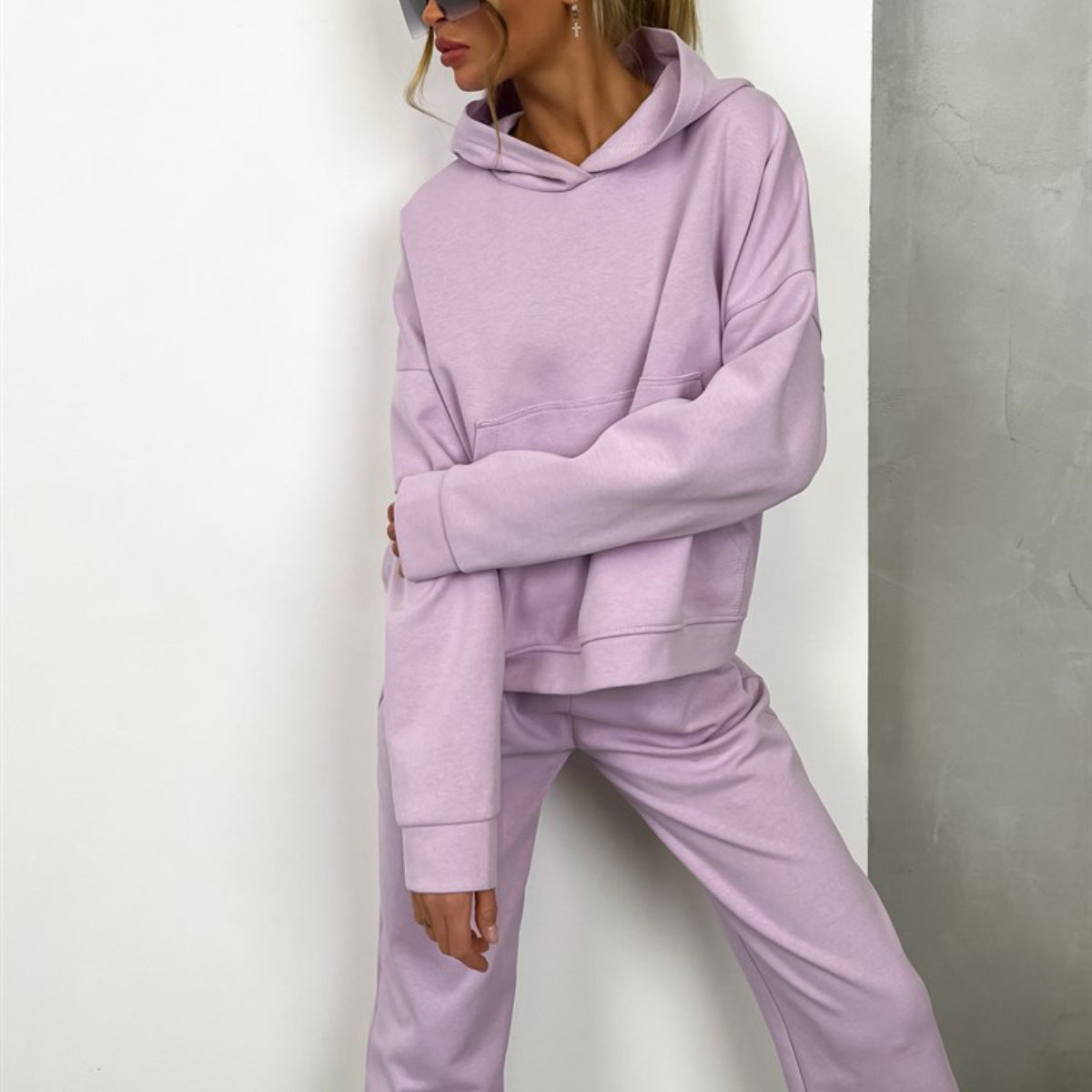 Two-piece Set Hooded Pocket Sweatshirt Suit