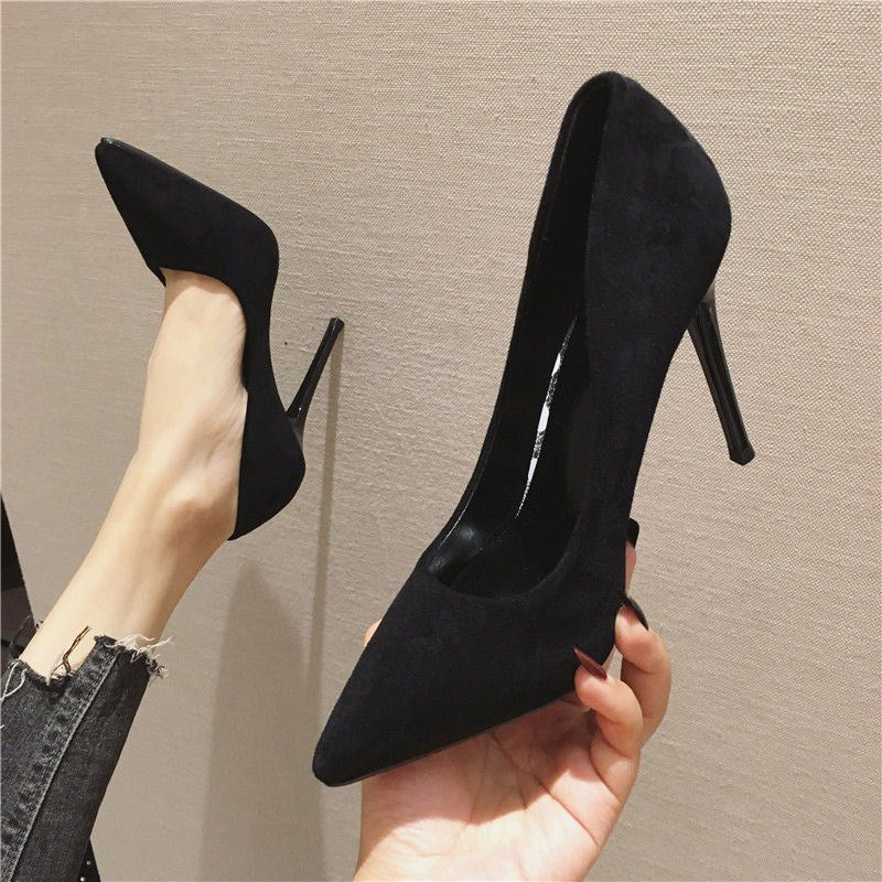 Black Suede Stiletto Ceremonial High Heels