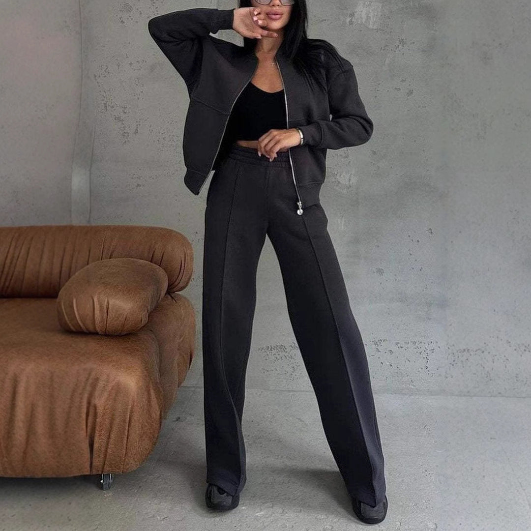 Women's Zipper Sports Suits, Jacket And Wide Leg Pants Two-piece Set.