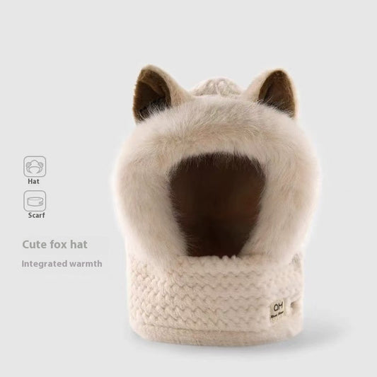 Cute Winter Warm Fox Ear Hat Scarf