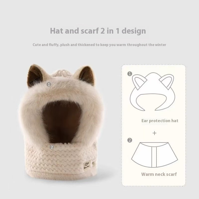 Cute Winter Warm Fox Ear Hat Scarf