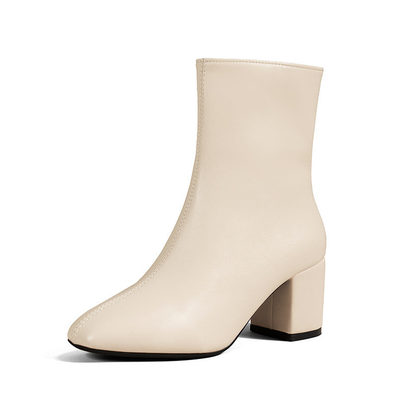 Chunky Heel Pointed Toe Mid-calf Boots With Side Zipper