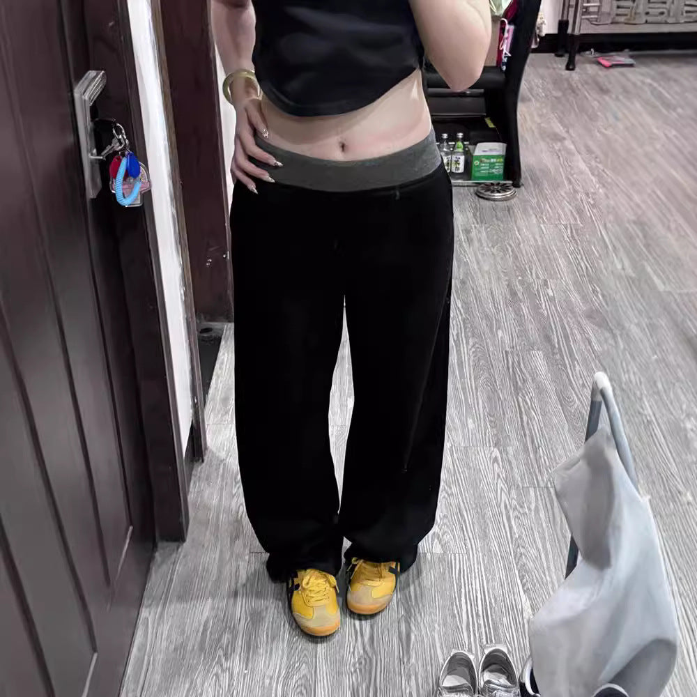 Street Stitching Contrast Color Wide-leg Pants Sports Pants