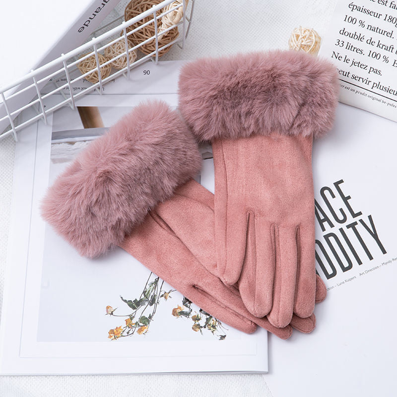 Thermal Touch Screen Fleece-lined Thick Suede Gloves