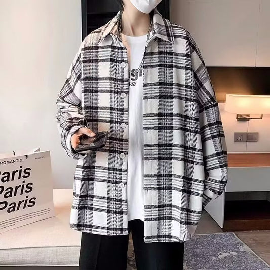 Fashion Personality Plaid Long-sleeved Shirt Men