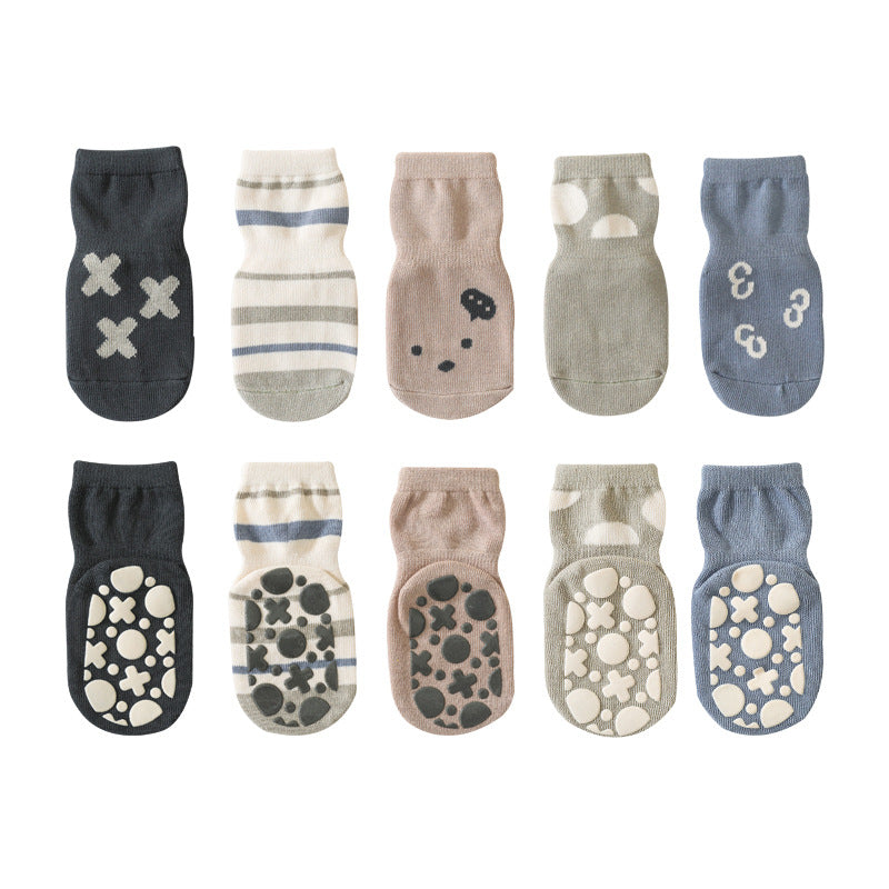 5pairs Children's Sole Silicone Non-slip Middle Tube Cotton Socks