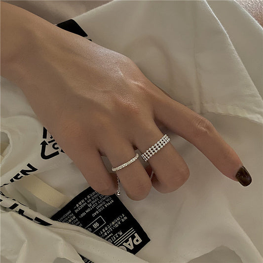 Sterling Silver Adjustable Tassel Stacked Band Ring