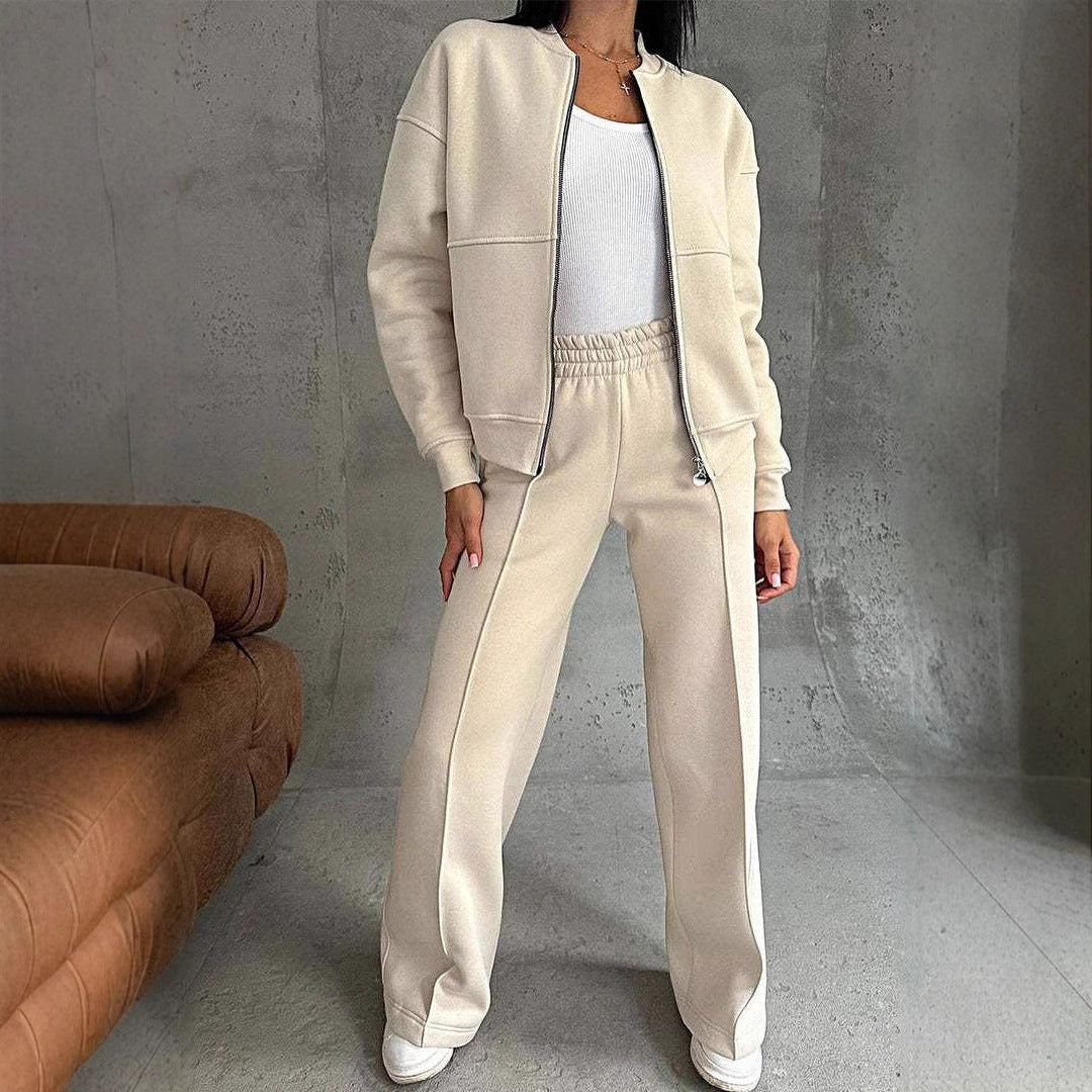 Women's Zipper Sports Suits, Jacket And Wide Leg Pants Two-piece Set.