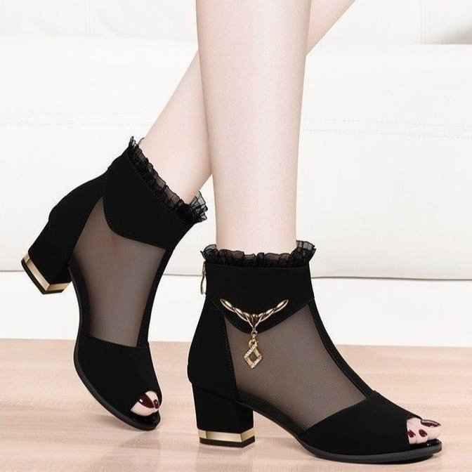 Hollow High Heels Chunky Heel All-matching